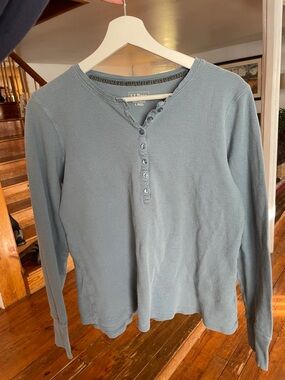L.L.Bean Waffle Knit Henley in Slate Blue